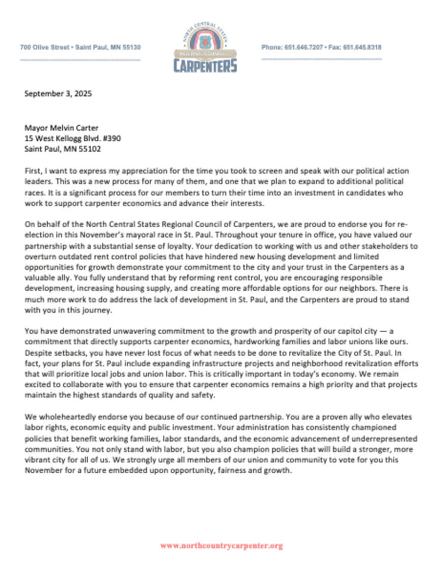 Endorsement Mayor Melvin Carter